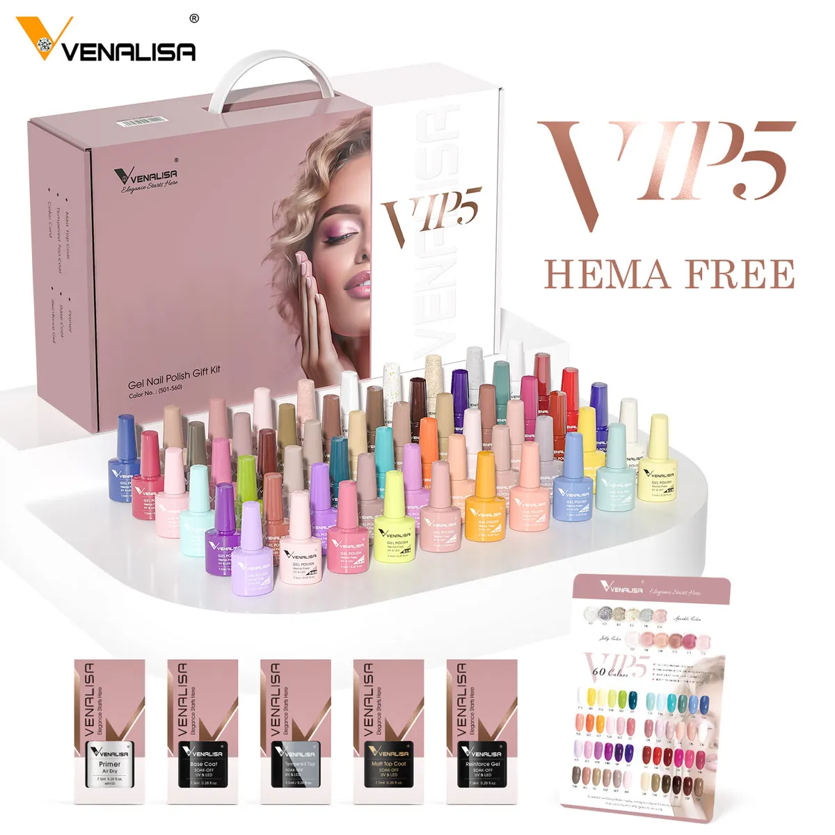 Ven alisa 7,5 ml Hema Free Gel Nagellack Vip5 Kit Cani Nude Pink Glitter Französisch 60 Farben Maniküre UV-LED-Lack-Set einweichen Image