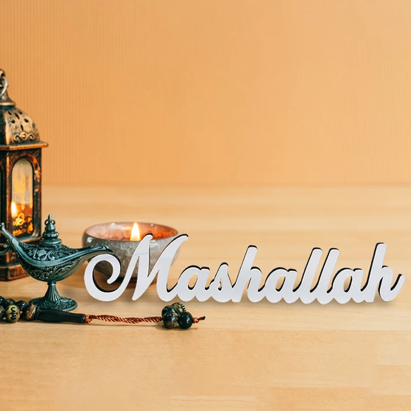 Alhamdulillah Mashallah Bismillah Tisch Ornament Holz Handwerk Eid Mubarak Desktop Dekoration Islamische Ramadan Party Home Decor Image