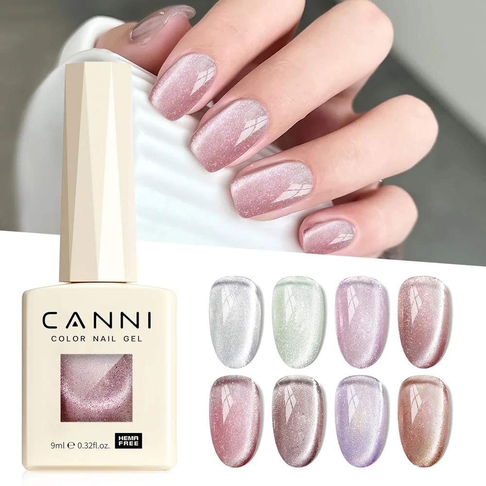CANNI Cat Eye Gel-Nagellack, 9 ml, HEMA-FREI, 8 Farben, Set, Hochglanz, Soak Off, UV-Gel, Kunst, Maniküre, Pink Planet Cat Eye-Serie Image