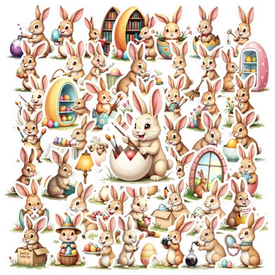 50-100 Stück Oster-Aufkleber, Cartoon-Kaninchen, Urlaub, Frühling, Tier-Aufkleber, niedliches Briefpapier, Spielzeug, Wasserflasche, Laptop, Telefon-Aufkleber Image