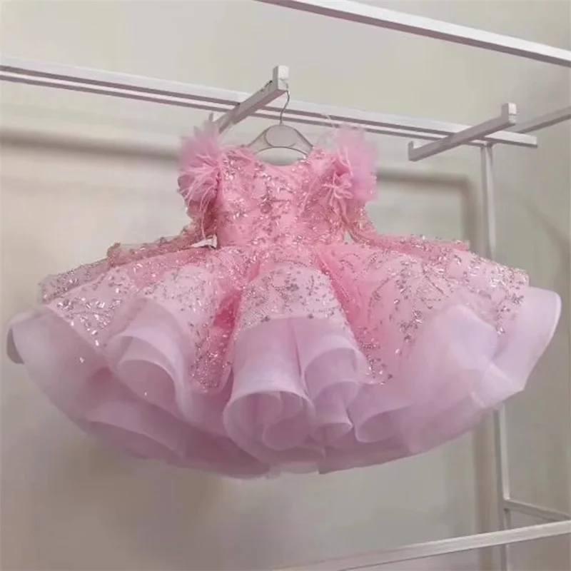 Funkelnde Prinzessinnen-Kleider aus Satin und Pailletten-Tüll, ärmellos, Blumenmädchenkleider, Erstkommunionkleider, Geburtstagsgeschenk, Hochzeitsfeier, Show Image