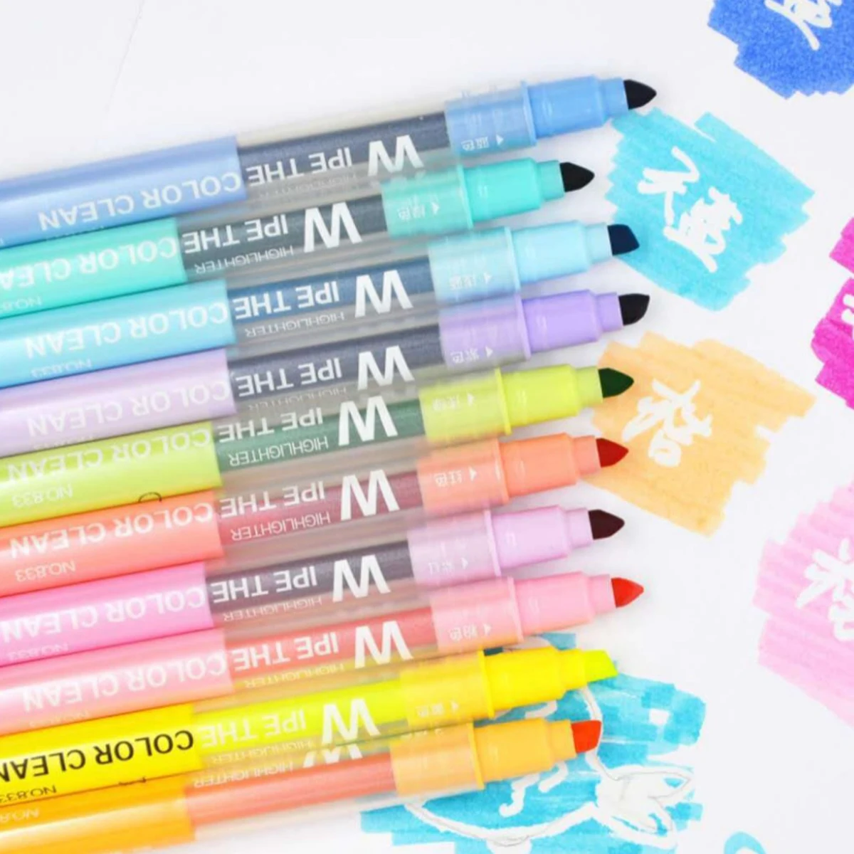 10 teile/satz Doppel Spitzen Löschbaren Textmarker Nette Fluoreszierende Stift Mit Gummi Für Kunst Zeichnung Kritzeln Markierung Liefert Image