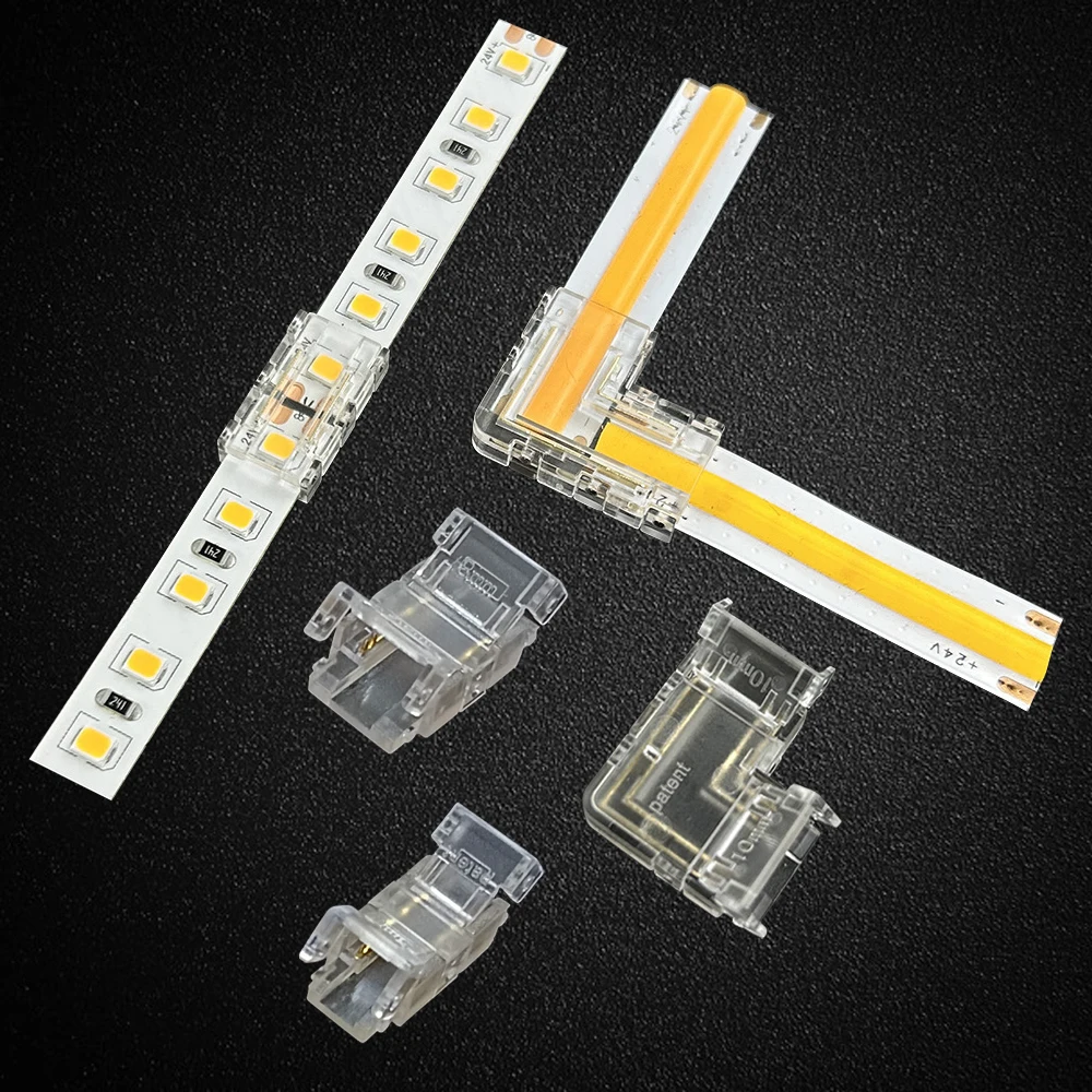 COB-LED-Lichtleiste, transparent, lötfrei, Hutverbinder, L-förmige Kristallschnalle, geeignet für 5 mm, 8 mm, 10 mm, 2PIN, 3PIN, 4PIN Image