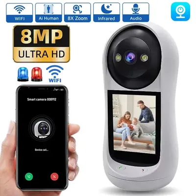 8MP Wifi Kamera Videoanruf mit 2,8 Zoll IPS Bildschirm Baby Cry Sound Erkennung Drahtlose Sicherheit IP Kamera Baby Monitor iCSee APP