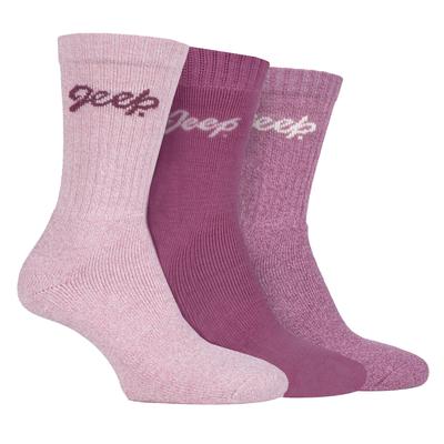 Womens Hiking Boot Socks | Jeep | Ladies Ribbed Outdoor Cushioned Socks with Reinforced Heel and Toe - Rose / Cream Image