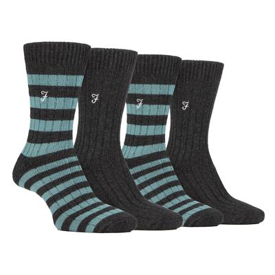 4 Paar Bambus gestreifte Stiefelsocken | Farah | Designer bestickte Socken für den Sommer - Charcoal / Teal Image