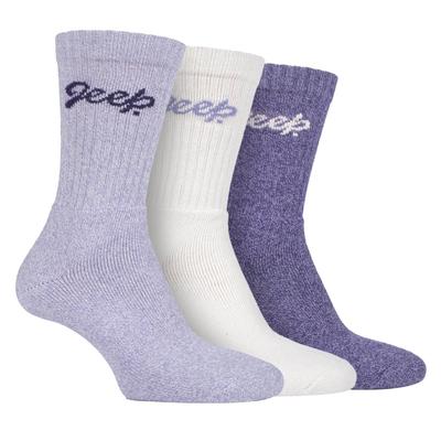 Womens Hiking Boot Socks | Jeep | Ladies Ribbed Outdoor Cushioned Socks with Reinforced Heel and Toe - Violet / Cream