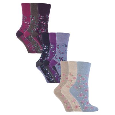 9 Paar Multipack Ladies Cotton Crew Non Elastic Socks | Gentle Grip | Womens Soft Top Striped Patterned Non Binding Socks - Floral 2 Image