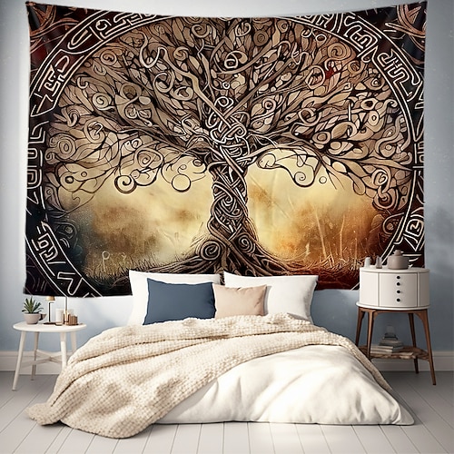 Baum des Lebens hängender Wandteppich Wandkunst großer Wandteppich Wanddekoration Fotohintergrund Decke Vorhänge Wohnraum Schlafzimmer Wohnzimmer Dekoration Image