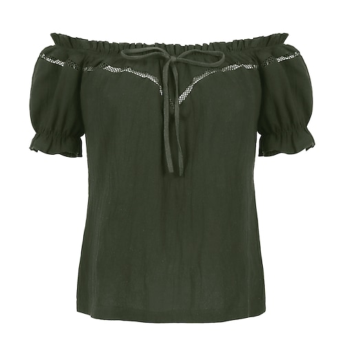 Retro Vintage Mittelalterlich Renaissance Bluse / Hemd Einfarbig Kostüm Damen Seeräuber königlich Steampunk Maskerade Alltagstauglich Erwachsene Bluse Image