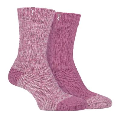Womens Wool Boot Socken | Jeep | Thick Outdoor Knit Ribbed Damen Wandern Socken Anti Blister - Cerise / Creme