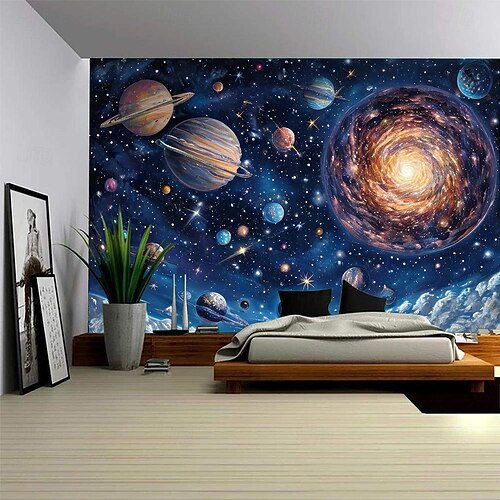 Planet Universum hängender Wandteppich Wandkunst großer Wandteppich Wanddekoration Fotohintergrund Decke Vorhänge Wohnraum Schlafzimmer Wohnzimmer Dekoration Schwarz Gold Image