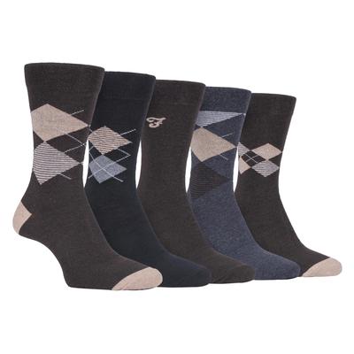 Farah - 5er-Pack Herren dünne atmungsaktive klassische Argyle gemusterte weiche Baumwolle Kleid Socken - FCS270BRNGRY (Argyle) Image