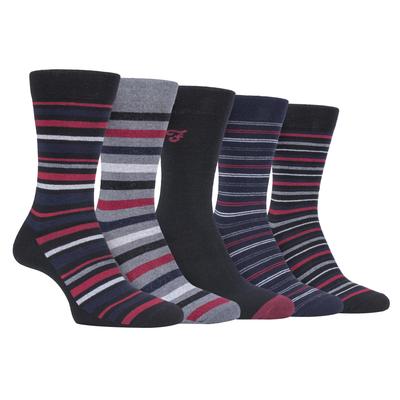 Farah - 5er-Pack Herren dünne atmungsaktive klassische gestreifte gemusterte weiche Baumwolle Kleid Socken - FCS271BLKBER (gestreift) Image