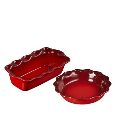 Le Creuset Heritage Stoneware Fluted Pie Dish and Loaf Pan Set - Cerise