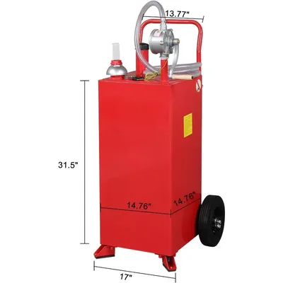 30 Gallon Gas Caddy With Wheels, Fuel Transfer Tank Gasoline Diesel Can Reversible Rotary Hand