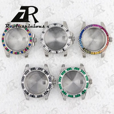 40mm R Mark Stainless Steel Submariner Diamond Waterproof Watch Case Sapphire Glass Suitable for NH35/NH36 Movement Accessories