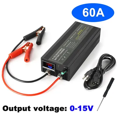60A 14.6v Lifepo4 Charger 0-15V Adjustable Battery Charge Car Fast Charge Lithium Battery Charger