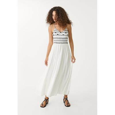 Stradivarius Long dress with contrast embroidery Ecru M