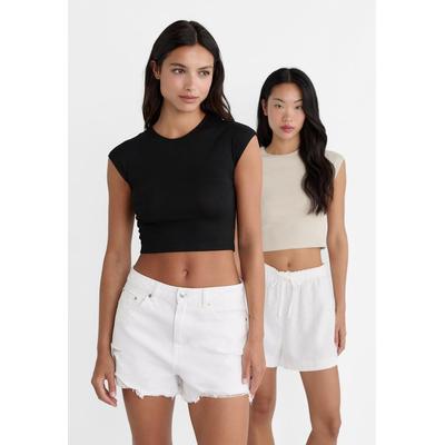 Stradivarius 2-pack of basic fitted cropped T-shirts Black S