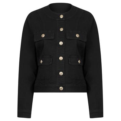 Coats / Jackets Morlich Women's Stretch Cotton Collarless Denim Jacket in Black - Amara Reya / 12 - Tokyo Laundry