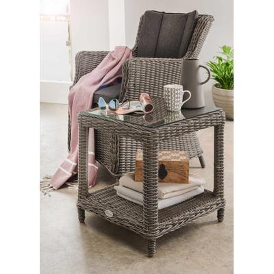 Balkonset DESTINY "Luna Merano", grau (vintage grau), B:60cm H:87cm T:71cm, Polyrattan, Aluminium, Glas, Sitzmöbel-Sets, bestehend aus 1x Sessel, 1x Beistelltisch, inkl. Auflagen Image