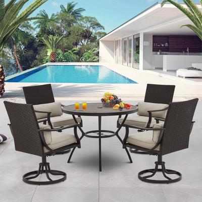 EROMMY 5PC Patio Dining Set - 4 Swivel Rocking Chairs & Round Table for Backyard, Deck