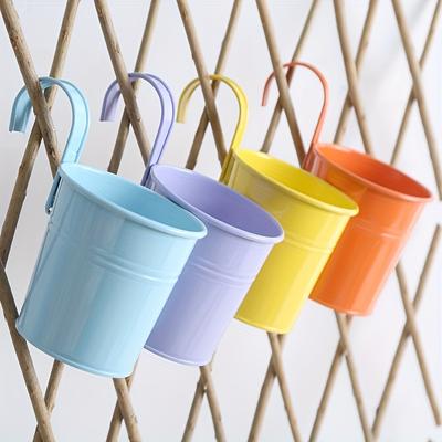 TEMU 4/6 Metal Hanging Flower Pots With Drainage Holes, Irregular Shape, , Suitable For Indoor And Outdoor Use, Detachable Hanging Basket, Suitable For , Walls, Fences Image