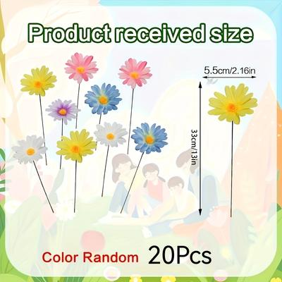 TEMU [2d Flat] 20 Hand- Metal Daisy Garden Stakes - A Style Decorative Flower Suitable For Courtyards, Lawns, And Gardens. Durable Plastic Suitable For Wedding And Event Decoratio Image