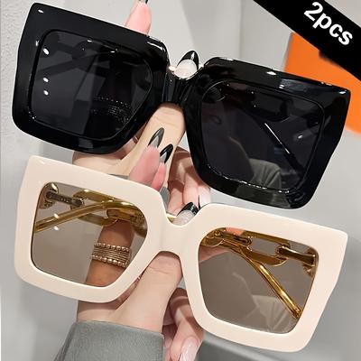 TEMU 2pcs Luxury Oversized Fashion Glasses Women's Large Frame Square Fashion Glasses Party, Eyewear Image