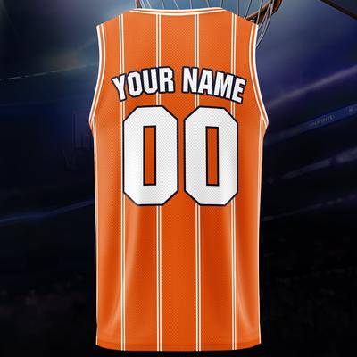TEMU Customizable Orange Basketball Jersey - Personalized Name & Number, Breathable Polyester, Sleeveless Sports Tank Top For Summer Parties & Casual Wear