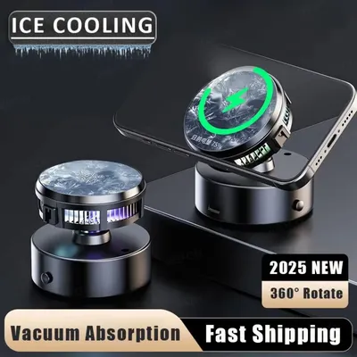 255-montiertes kabelloses Ladegerät, neu 360° ° ICE Cooling Car Magnetischer Vakuum-Armaturenbrett-Telefonhalter für Tesla Car Magsafe iPhone 12–16 Image