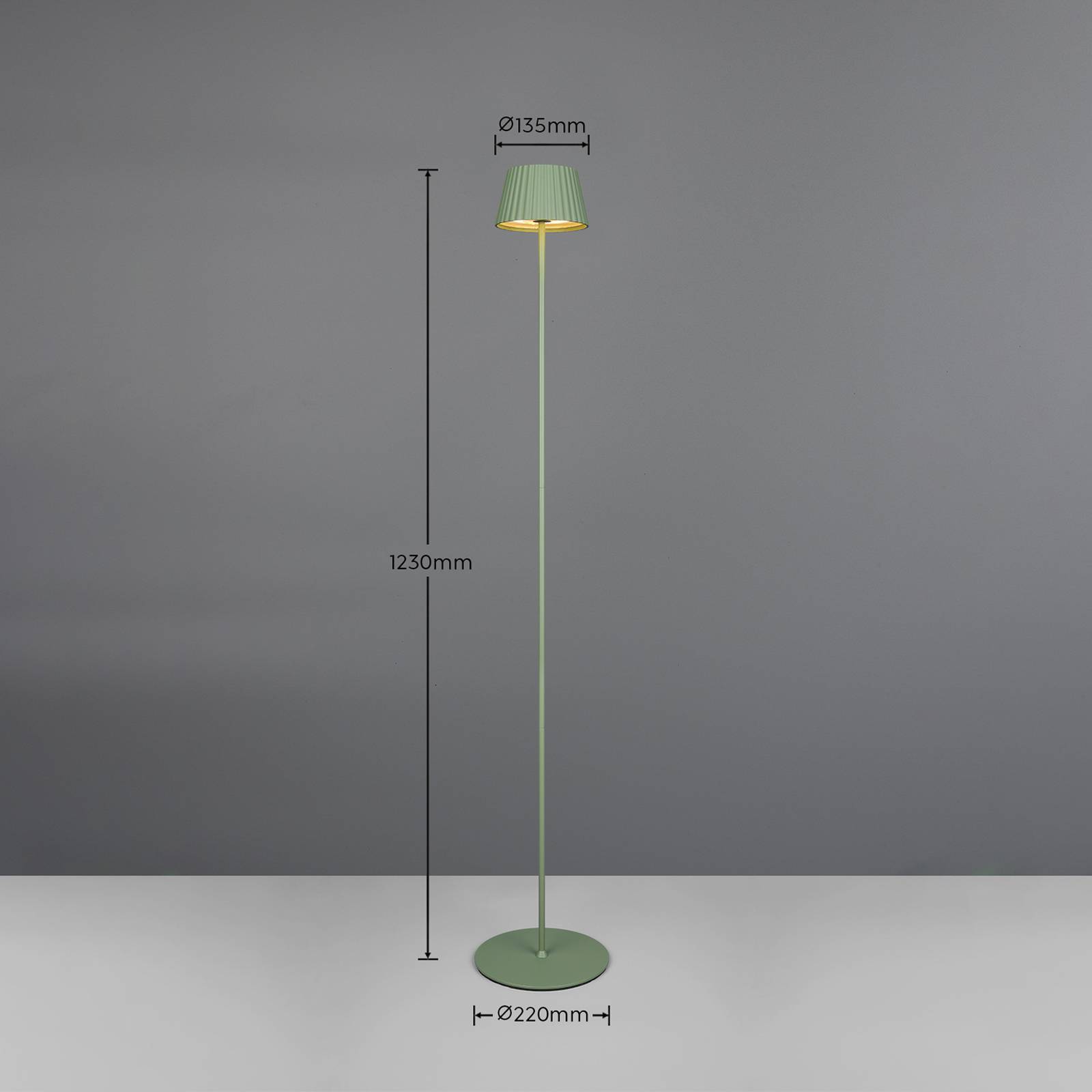 Reality Leuchten LED-Akku-Stehlampe Suarez, grün, Höhe 123 cm, Metall dimmbar, grün, Metall, Modern