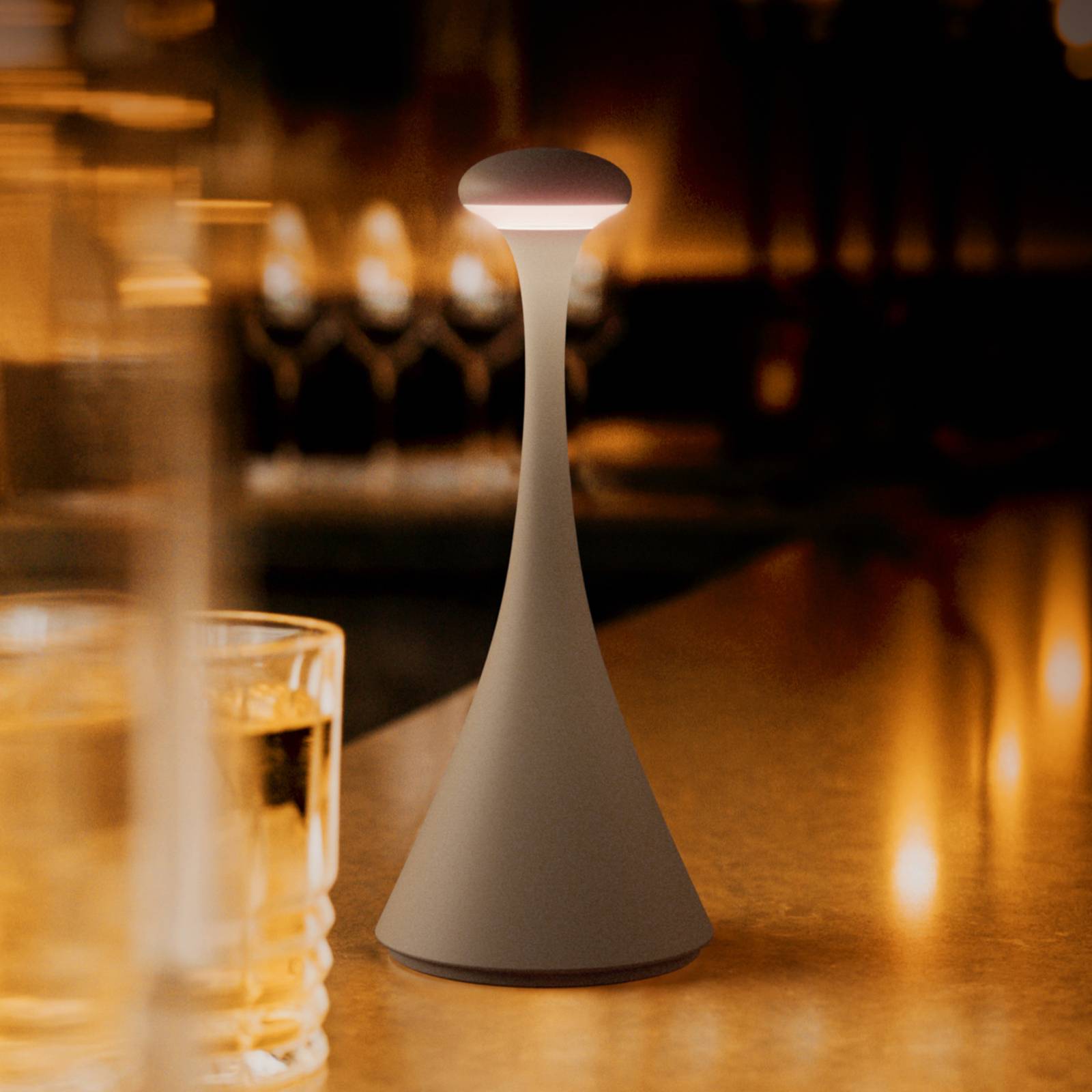 Sigor LED-Akkutischleuchte Nudrop mini, graphitgrau, IP54, dimmbar, alu / grau / zink, für Wohn- / Esszimmer, Aluminium