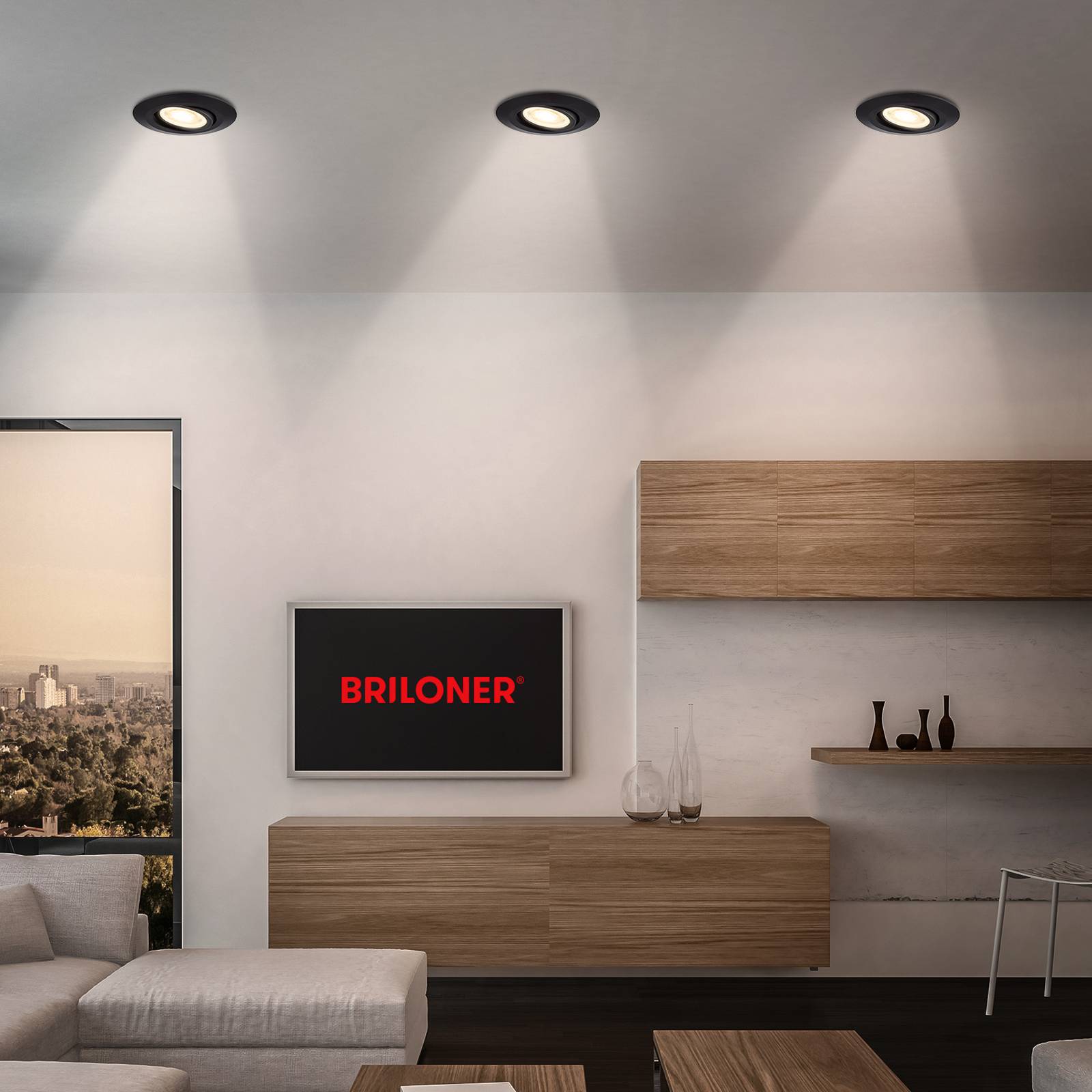 Briloner LED-Einbauleuchte Klira, schwarz, schwenkbar, dimmbar, 3er dimmbar, schwarz, für Wohn- / Esszimmer, Kunststoff, Modern