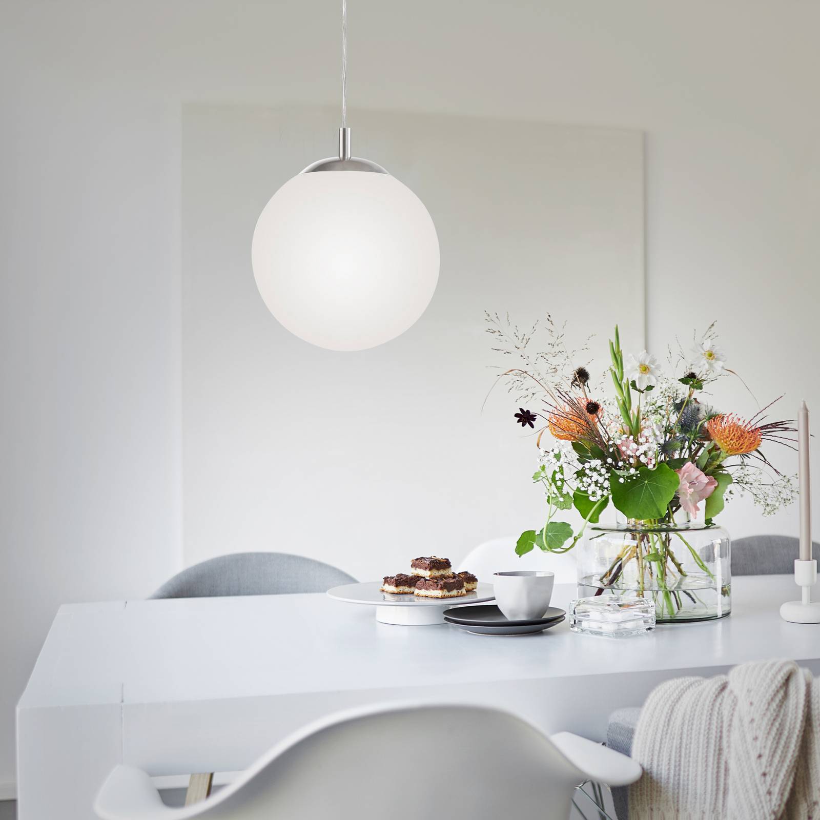 Paul Neuhaus Glas Hängelampe Bolo, dimmbar, weiß / opal, für Wohn- / Esszimmer, Glas, Pendelleuchte