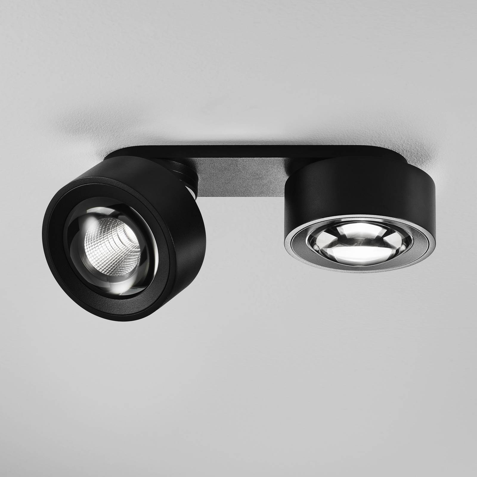 Egger Licht DLS LED-Spot Clippo Optic Duo, schwarz/schwarz, DTW dimmbar, schwarz, für Wohn- / Esszimmer, Aluminium, Modern, LED Deckenlampe