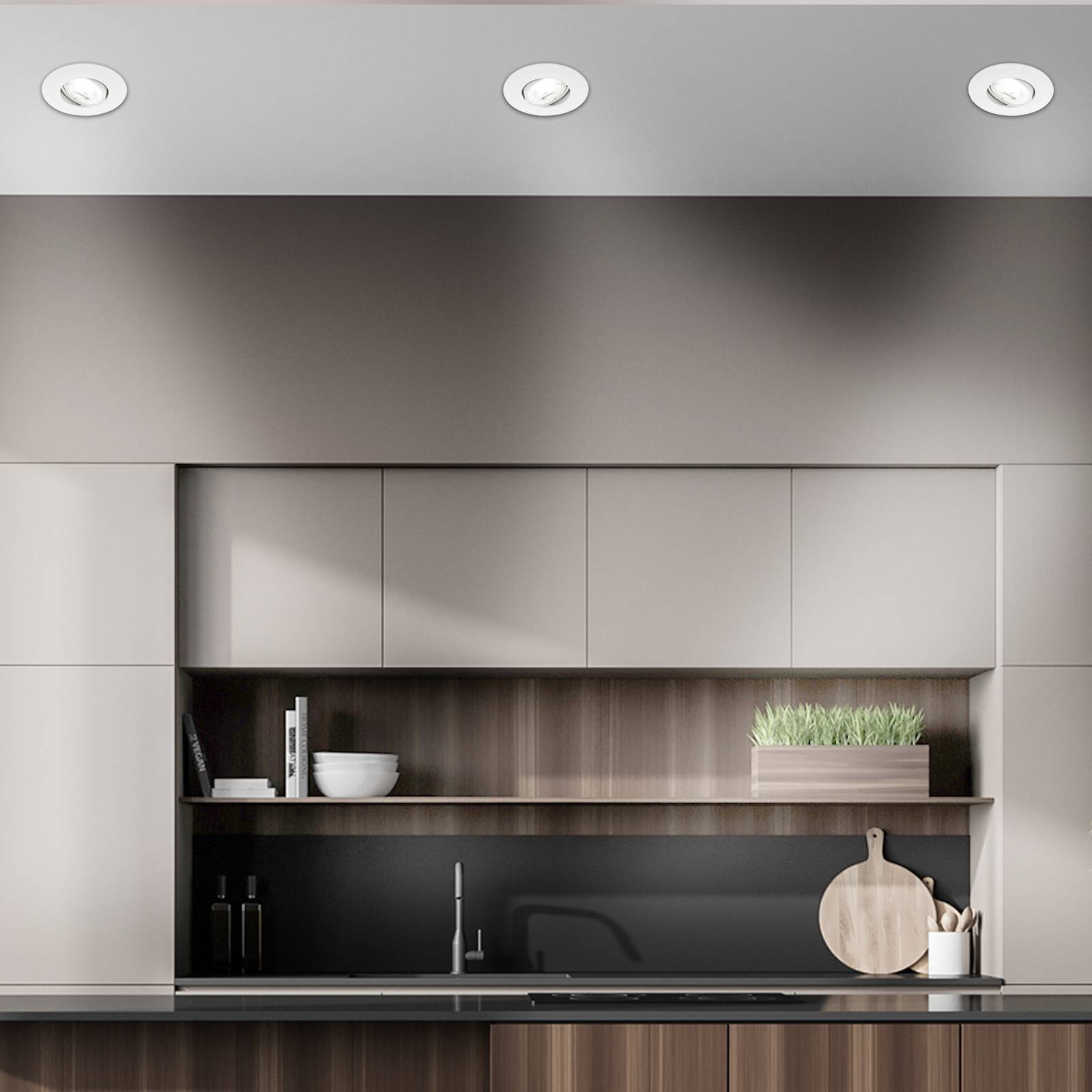 Briloner LED-Einbauleuchte Kulana A, weiß, 4000K, Ø9cm, 3er-Set A, weiß / opal, für Wohn- / Esszimmer, Kunststoff, Modern