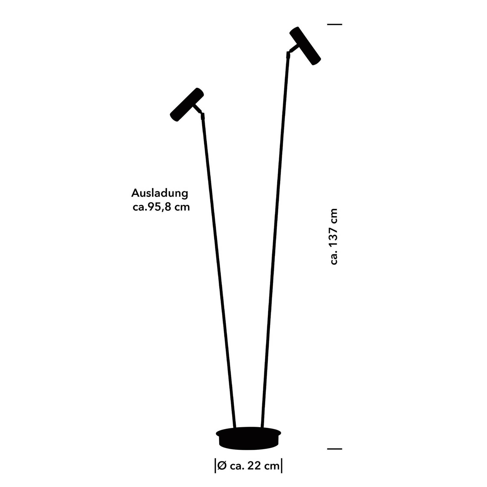 HELL LED Stehlampe Tom Pro, dimmbar, schwarz, für Wohn- / Esszimmer, Metall, Modern, LED Stehlampe
