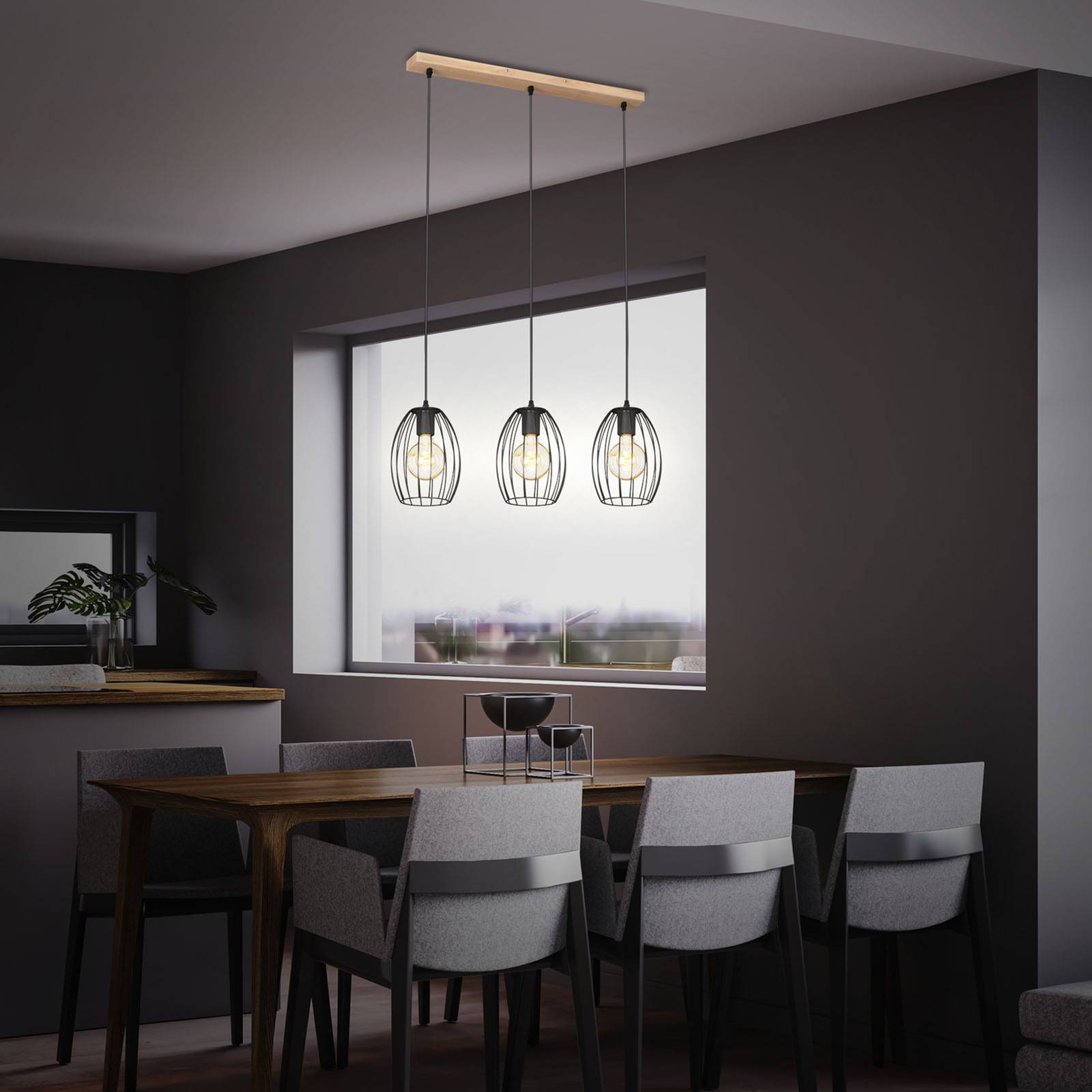 Briloner Hängelampe Waktu Vintage, dimmbar, Holz hell, für Küche, Metall, Vintage, Pendelleuchte