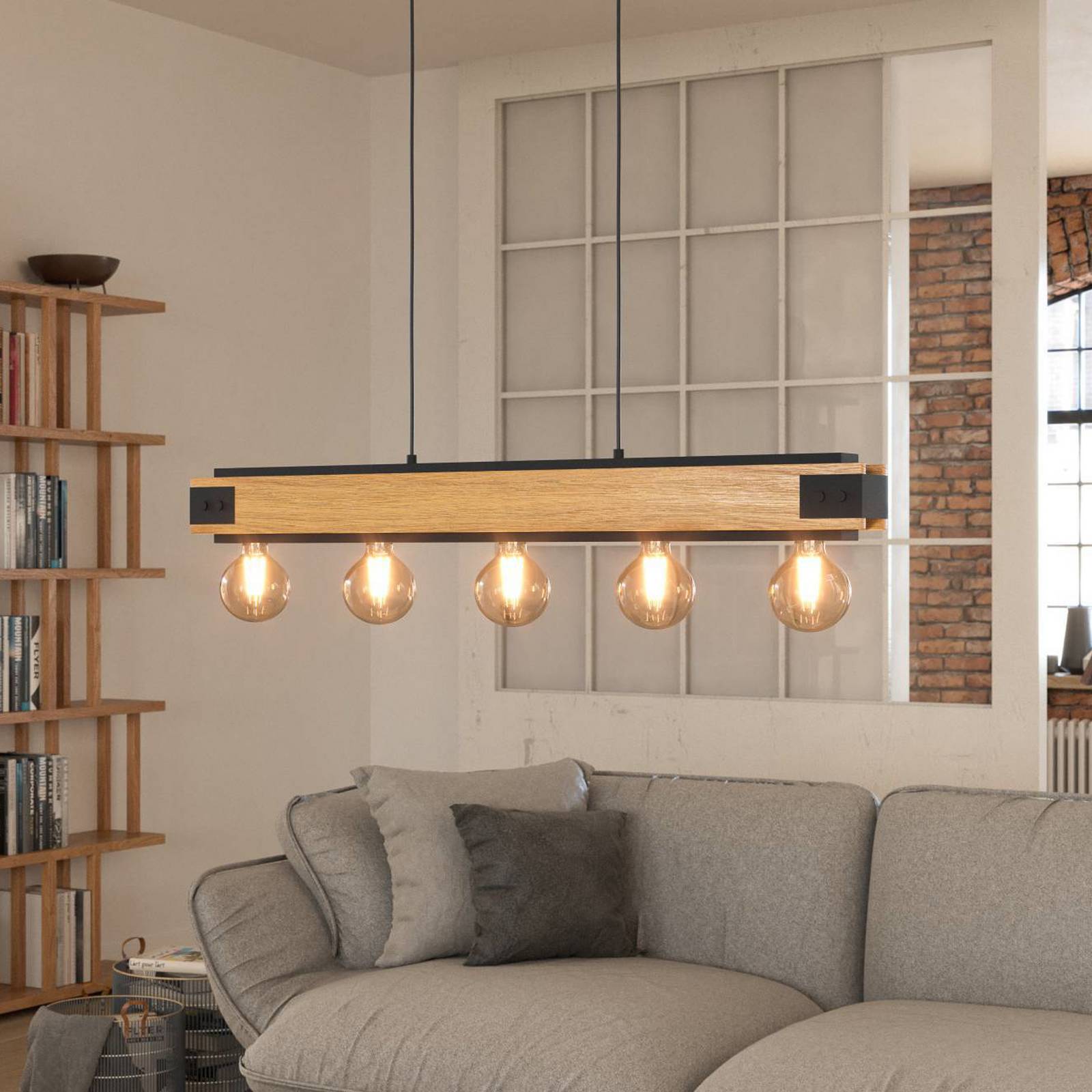 EGLO Hängelampe Layham, dimmbar, Holz hell, für Wohn- / Esszimmer, Holz, Pendelleuchte