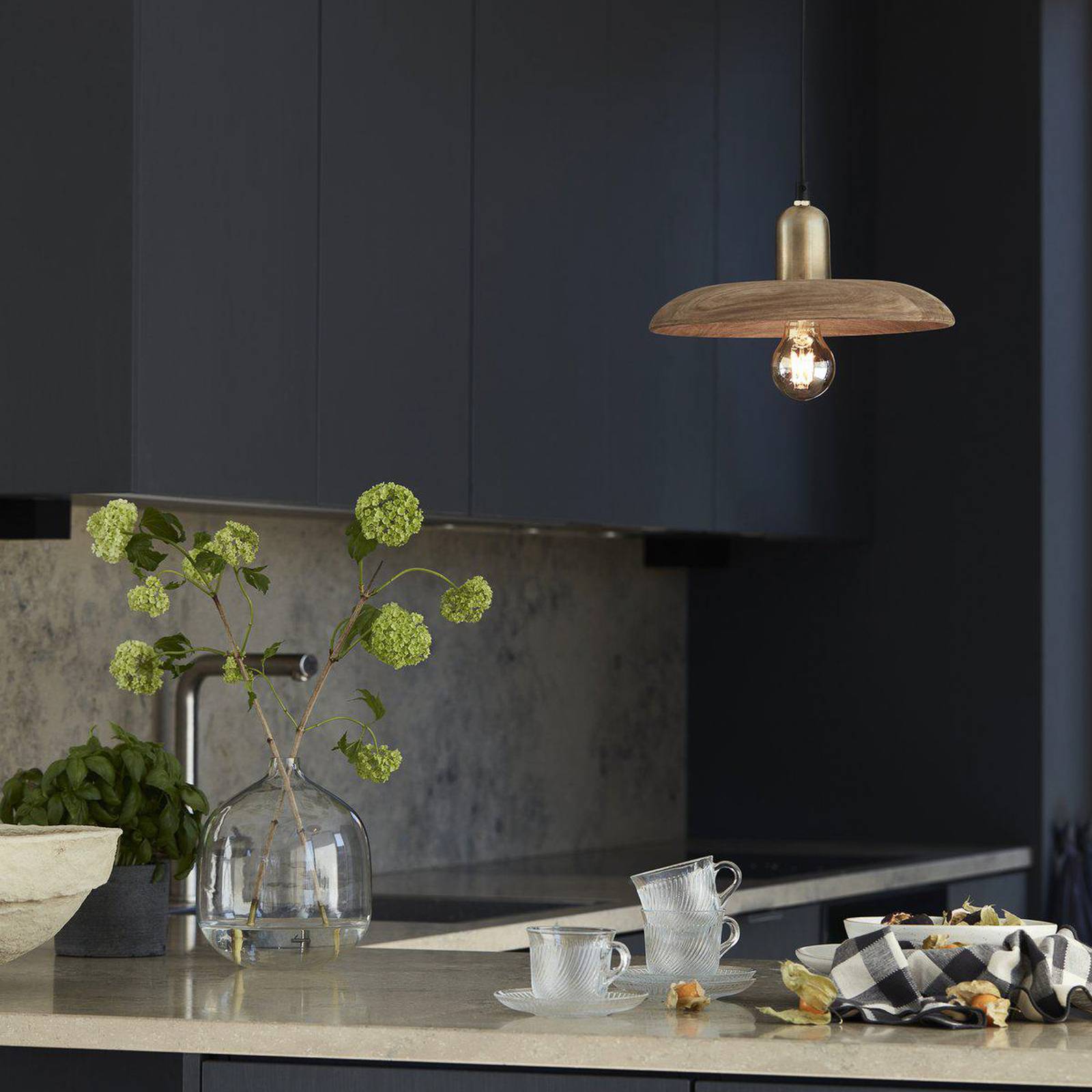 PR Home Hängeleuchte Bliss, Holz, braun, Ø 28 cm, Stecker dimmbar, Holz hell, für Wohn- / Esszimmer, Holz, Pendelleuchte