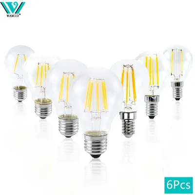 6pcs A60 G45 Retro Edison Glass Bulb E14 E27 2W 4W 6W 8W LED Light Bulb AC 220V Globe Ball Bulb Cold/Warm White Lampada LED Lamp