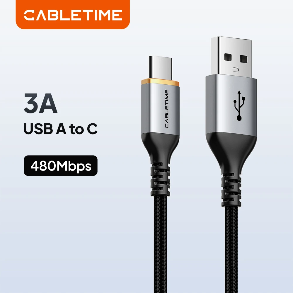 CABLETIME 3A USB C to USB A Cable USB 3.0 Fast Charging 480Mbps Nylon Cable for Samsung HUAWEI Smart Phone Durable Cable