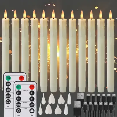 Rechargeable Taper Candles with Remote & 24Pcs Plastic Lamp Head Flickering Flameless Dripping Wax Window Candlesticks Home Deco