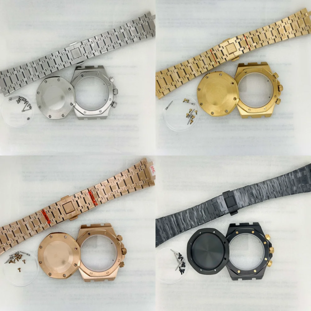 42 mm Silber, Gold, Schwarz, modifiziertes Uhrenzubehör, Teilarmband für Eichenholzgehäuse, 31,8 mm Zifferblatt, VK64/63, Quarzwerk, Zeiger-Set, kein Logo Image