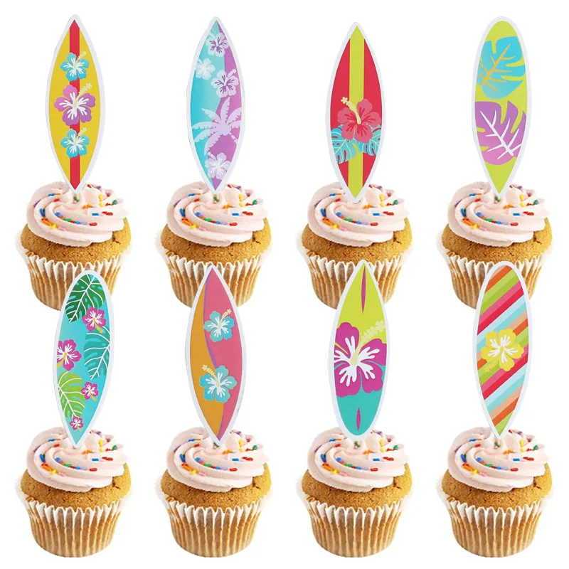 24/8Pcs Surfbrett Cupcake Topper Hawaiian Tropical Sommer Geburtstag Party DIY Dekoration Strand Pool Hochzeit Liefert Kuchen Picks Image