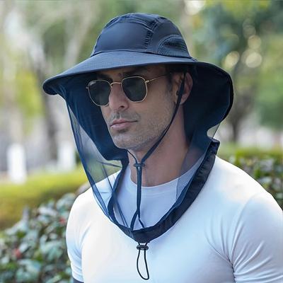 Sun Protection Hat for Men Women with Mosquito Net, Wide Brim Outdoor Beach Fishing Cap with Neck Flap, Breathable Mesh, Windproof