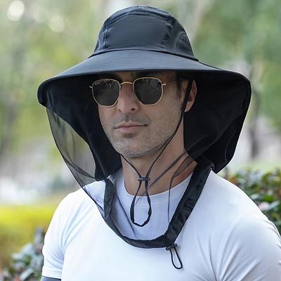 Sun Protection Hat for Men Women with Mosquito Net, Wide Brim Outdoor Beach Fishing Cap with Neck Flap, Breathable Mesh, Windproof