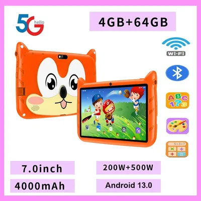 New 7 Inch Cartoon Pattern Kids Tablets Quad Core 4GB+64GB ROM Bluetooth 5G WiFi Learning Education